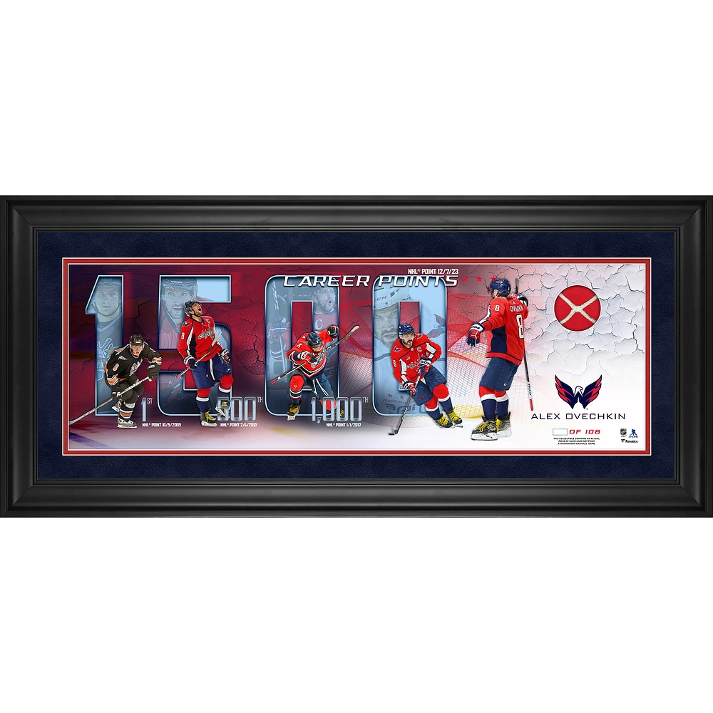 Alexander Ovechkin Washington Capitals Framed 10" x 30" 1,500-Point Game Panoramic Photograph with a Piece of Game-Used Net - Limited Edition of 108
