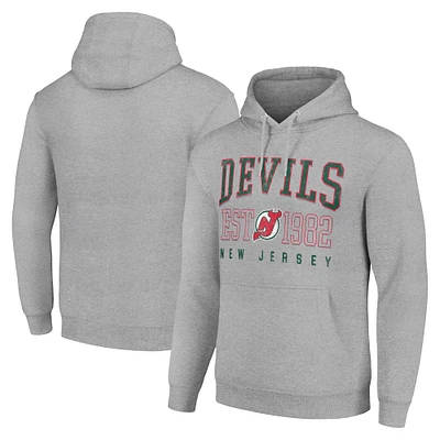 Men's Starter Heather Gray New Jersey Devils Retro Graphic Pullover Hoodie