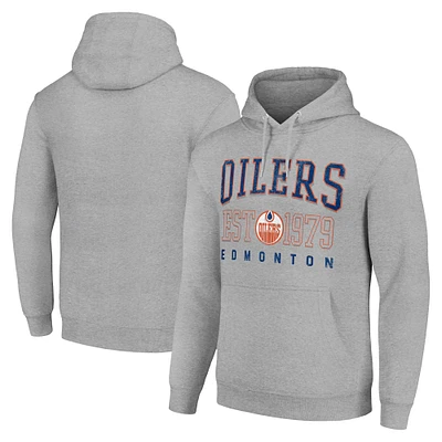 Men's Starter Heather Gray Edmonton Oilers Retro Graphic Pullover Hoodie