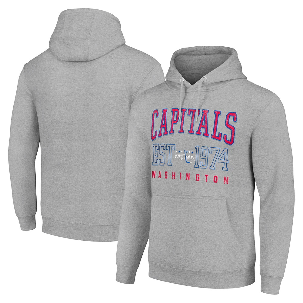 Men's Starter Heather Gray Washington Capitals Retro Graphic Pullover Hoodie