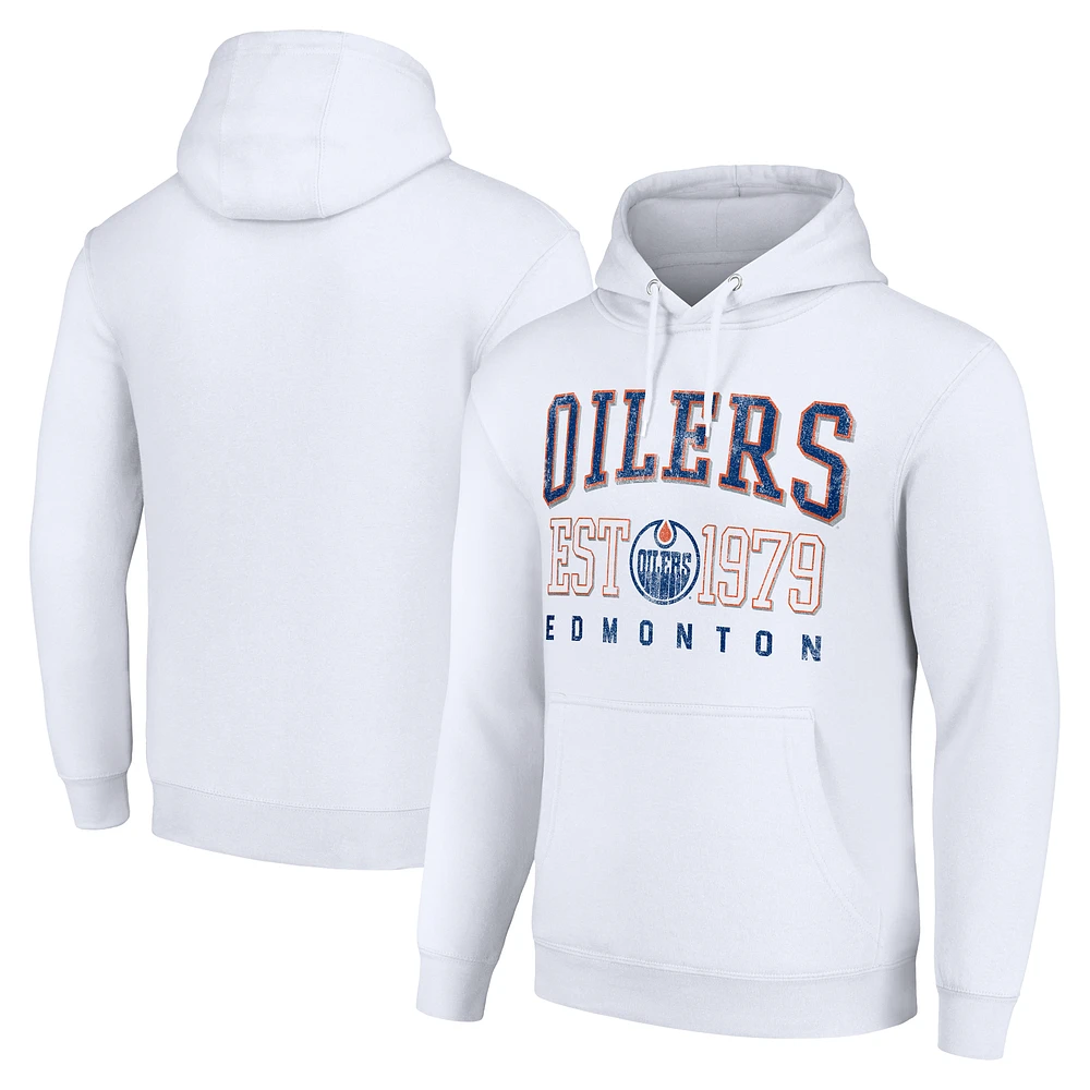 Men's Starter White Edmonton Oilers Retro Graphic Pullover Hoodie