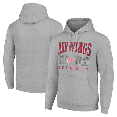 Men's Starter Heather Gray Detroit Red Wings Retro Graphic Pullover Hoodie
