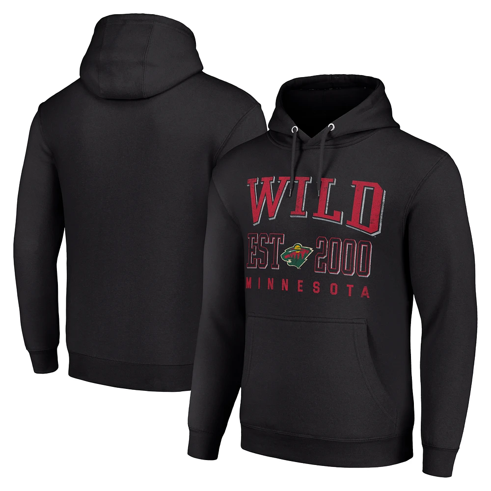 Men's Starter Black Minnesota Wild Graphic Pullover Hoodie