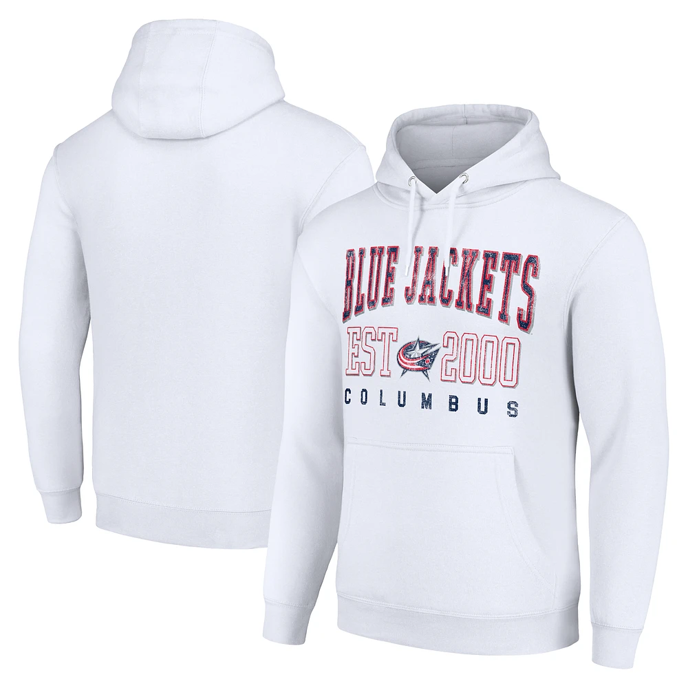 Men's Starter White Columbus Blue Jackets Graphic Pullover Hoodie