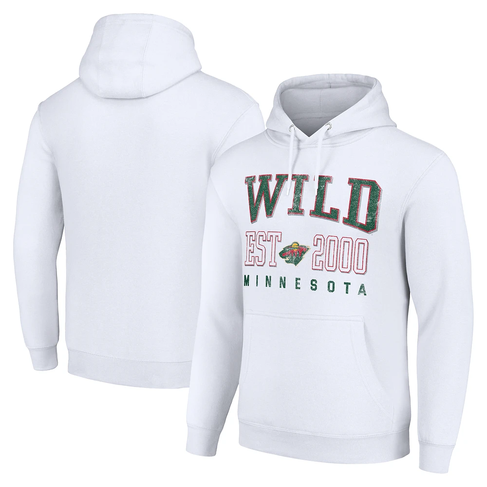 Men's Starter White Minnesota Wild Graphic Pullover Hoodie