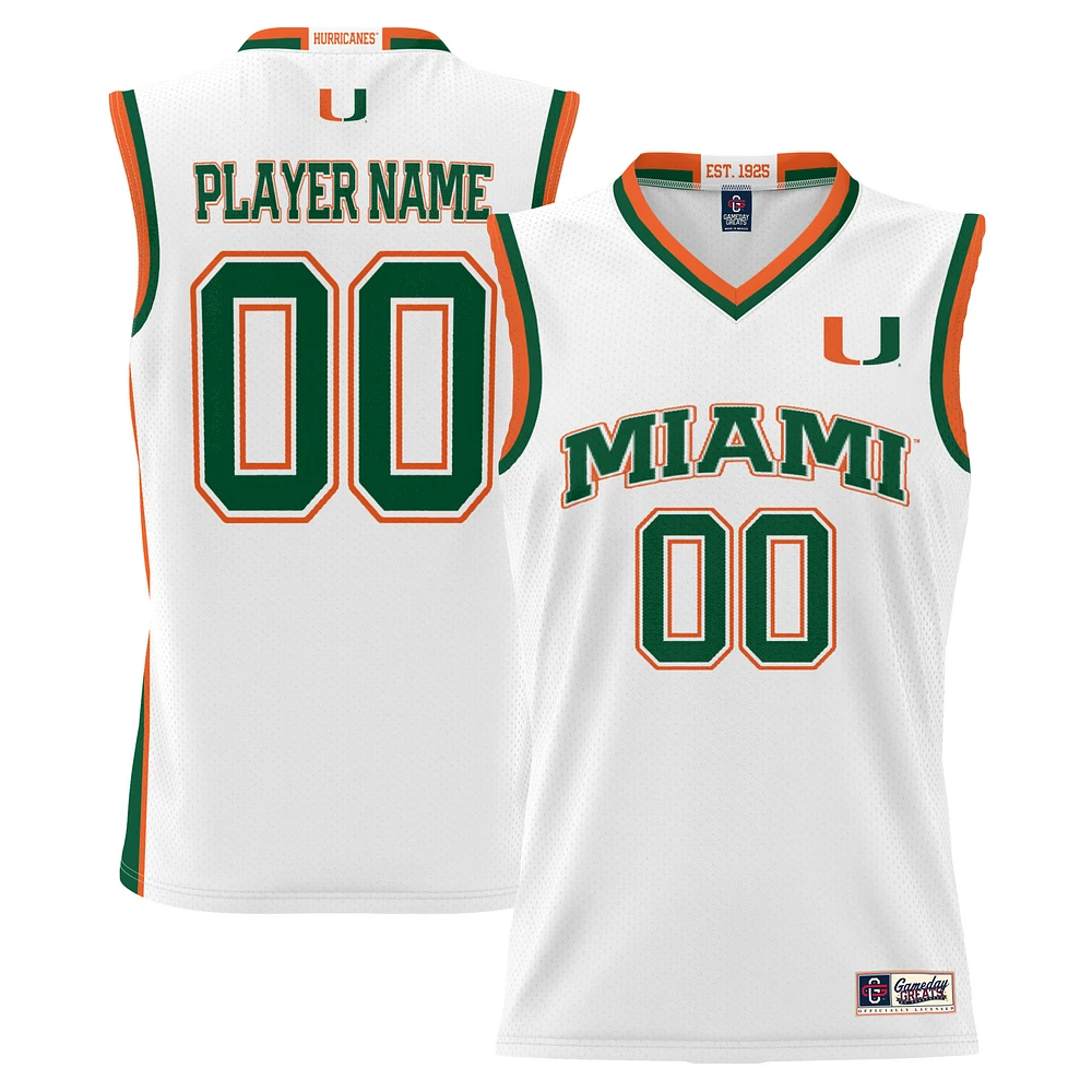 Youth GameDay Greats White Miami Hurricanes NIL Pick-A-Player Lightweight Men's Basketball Jersey