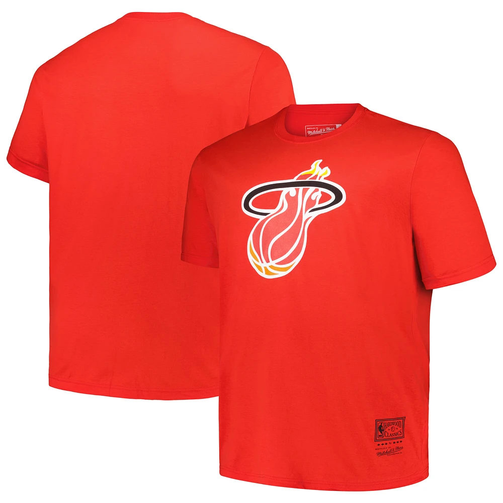 Men's Mitchell & Ness Red Miami Heat Big Tall Hardwood Classics Vintage Logo T-Shirt