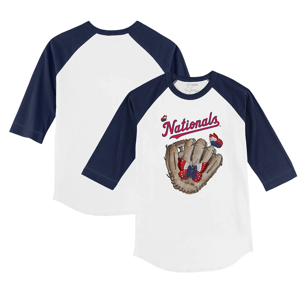 Infant Tiny Turnip White/Navy Washington Nationals Butterfly Glove 3/4-Sleeve Raglan T-Shirt