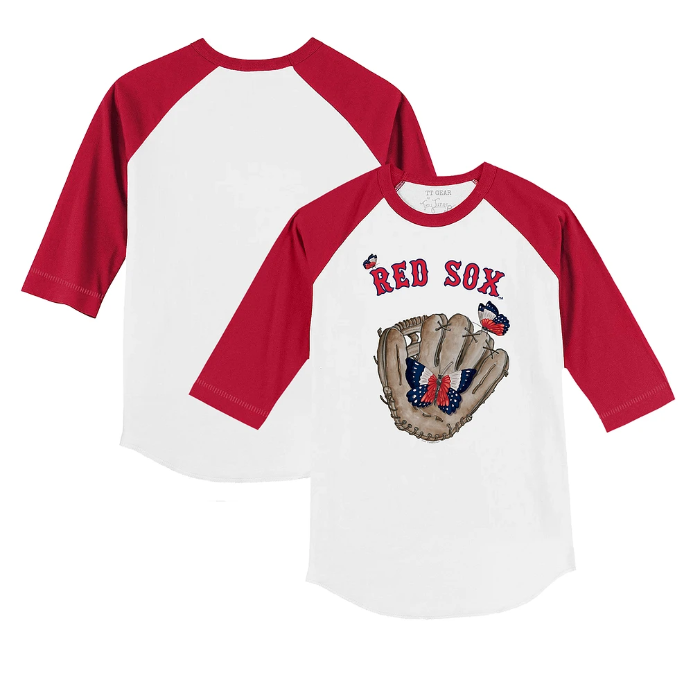 Infant Tiny Turnip White/Red Boston Red Sox Butterfly Glove 3/4-Sleeve Raglan T-Shirt