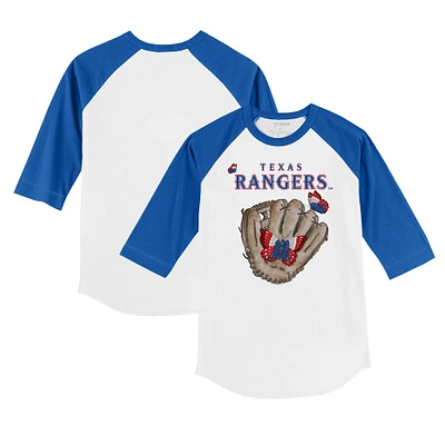 Infant Tiny Turnip White/Royal Texas Rangers Butterfly Glove 3/4-Sleeve Raglan T-Shirt