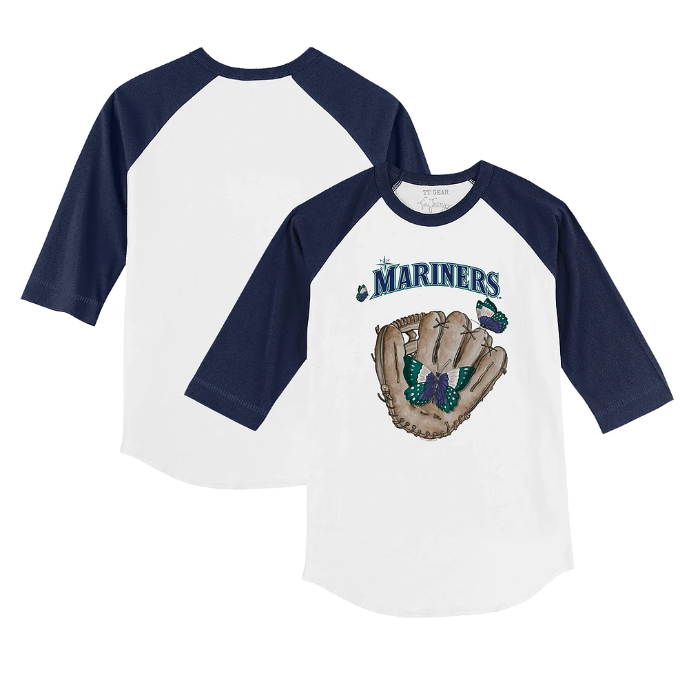Infant Tiny Turnip White/Navy Seattle Mariners Butterfly Glove 3/4-Sleeve Raglan T-Shirt