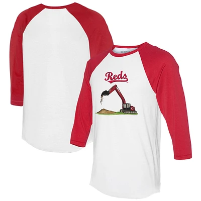 Infant Tiny Turnip White/Red Cincinnati Reds Excavator 3/4-Sleeve Raglan T-Shirt