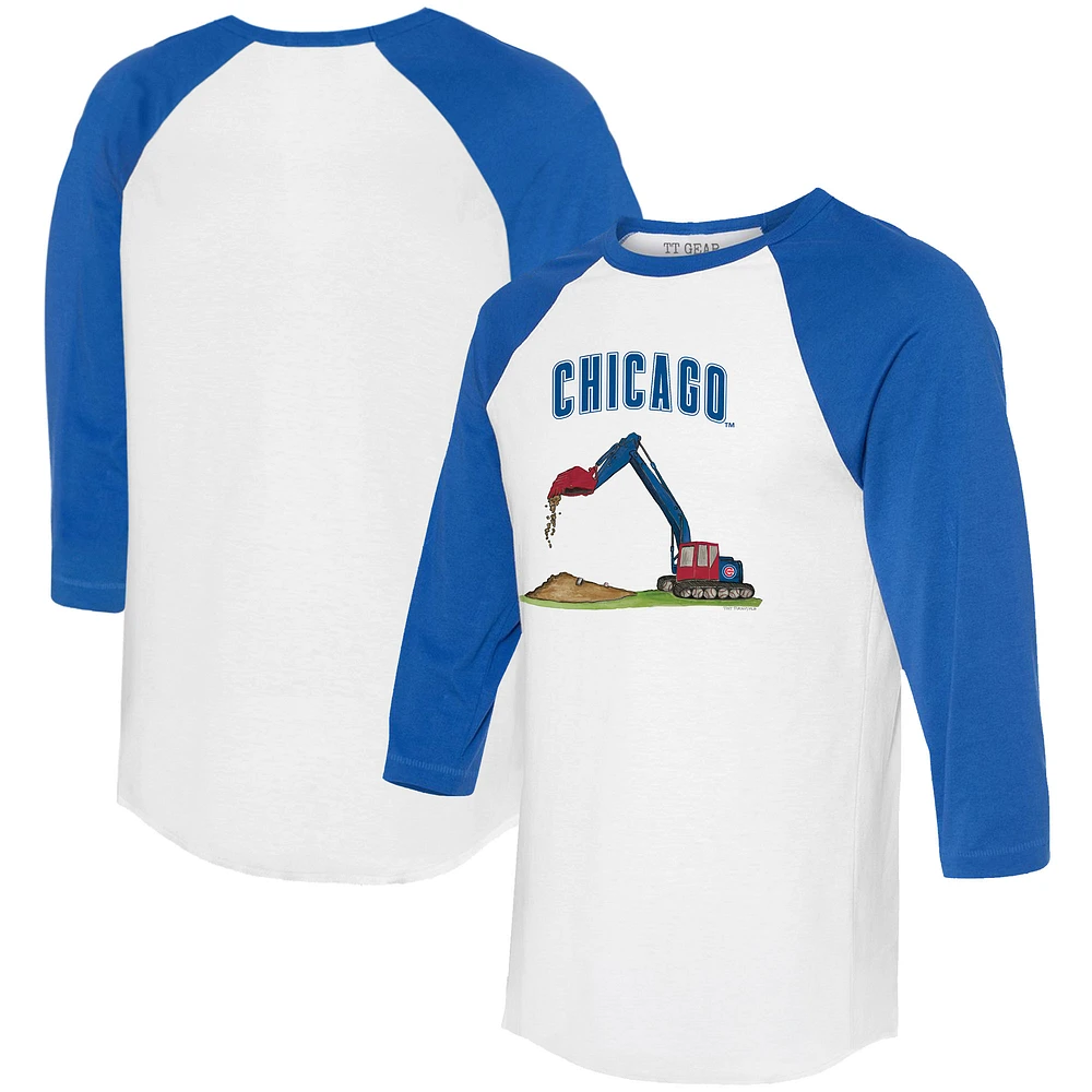 Infant Tiny Turnip White/Royal Chicago Cubs Excavator 3/4-Sleeve Raglan T-Shirt