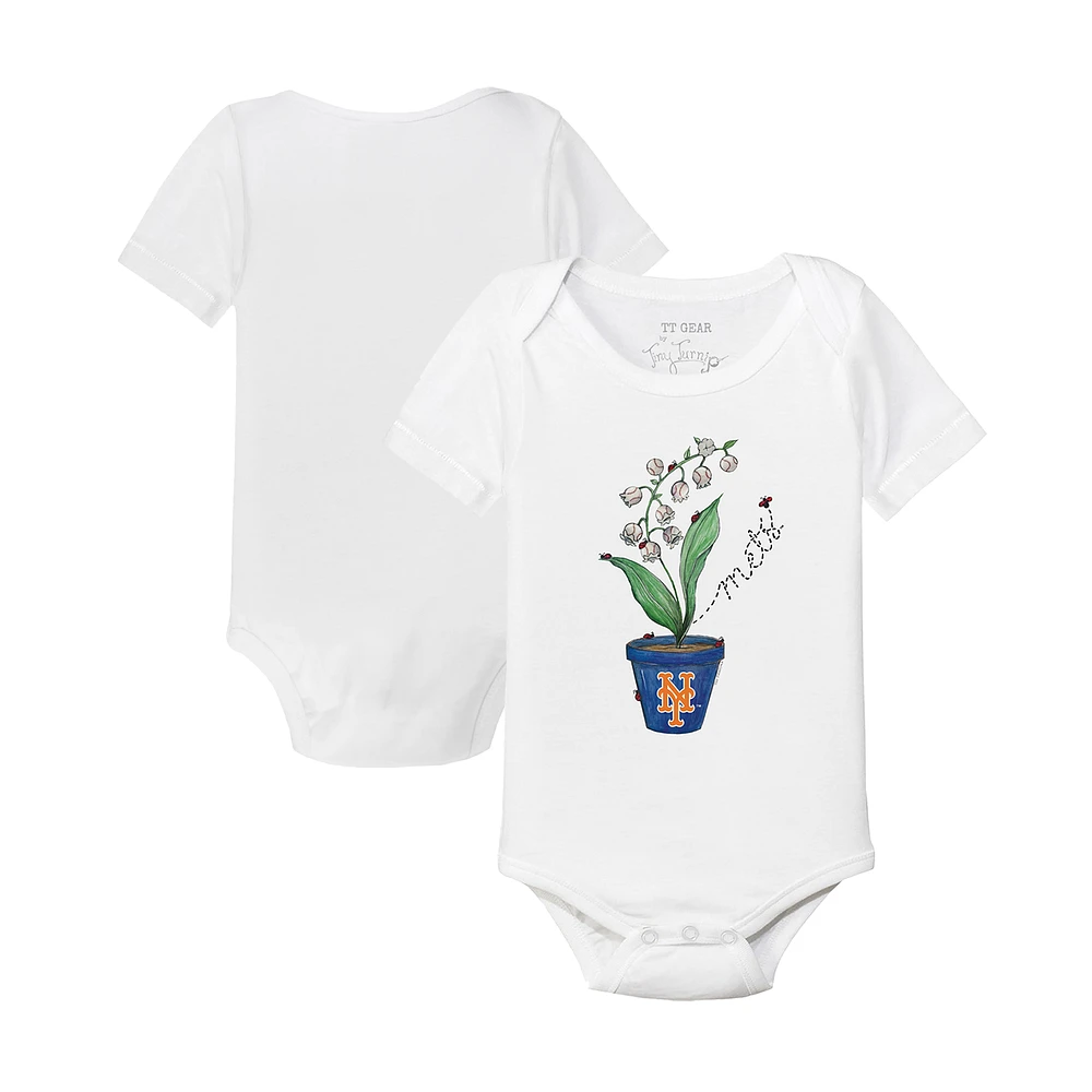 Infant Tiny Turnip White New York Mets Lilies & Ladybugs Bodysuit