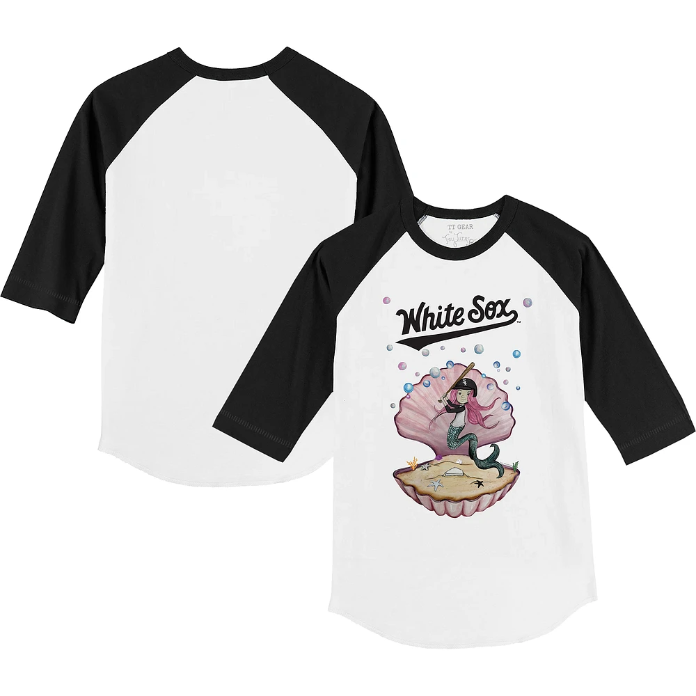 Infant Tiny Turnip White/Black Chicago White Sox Mermaid 3/4-Sleeve Raglan T-Shirt