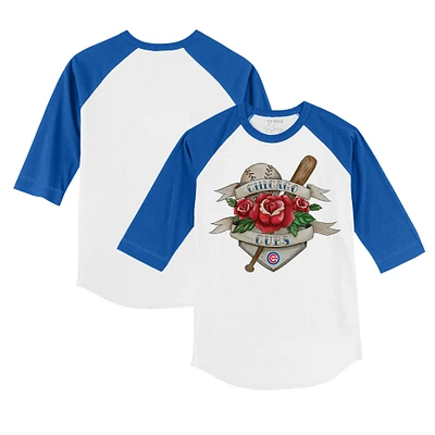 Infant Tiny Turnip White/Royal Chicago Cubs Tattoo Rose 3/4-Sleeve Raglan T-Shirt