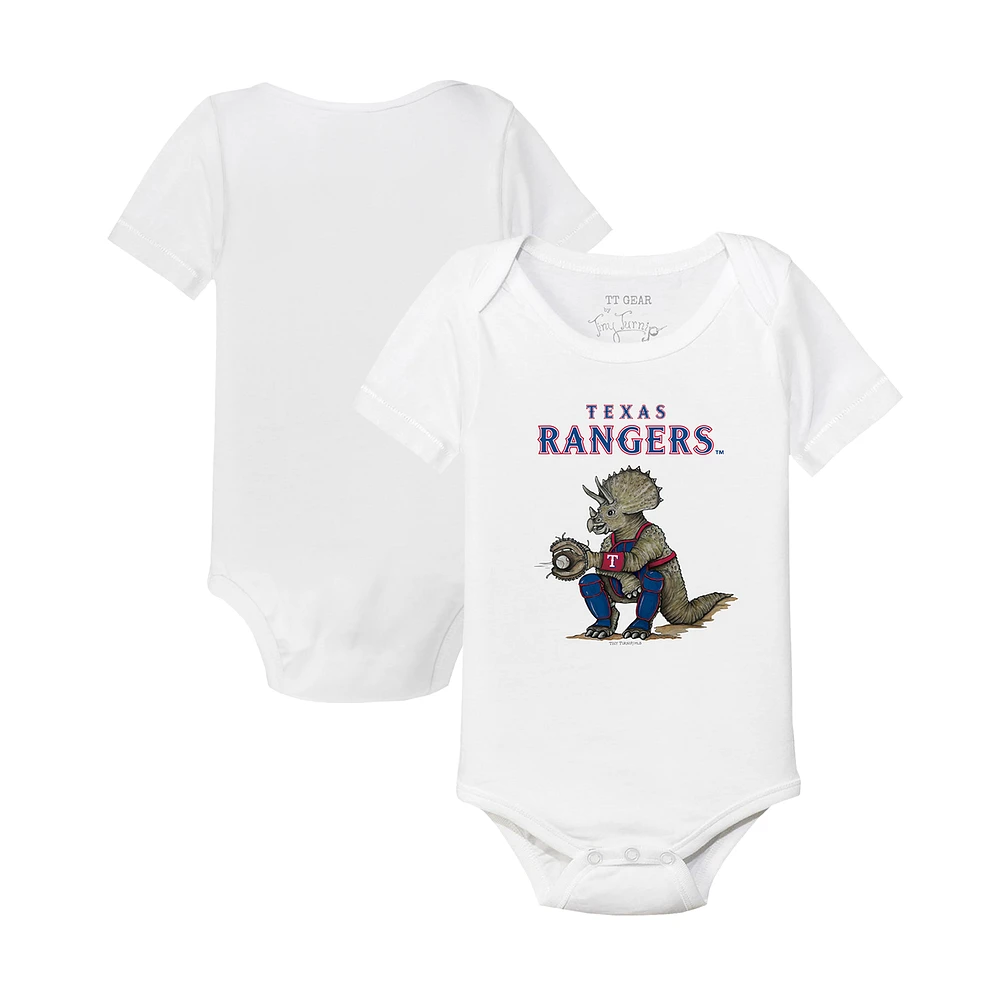 Infant Tiny Turnip White Texas Rangers Triceratops Bodysuit
