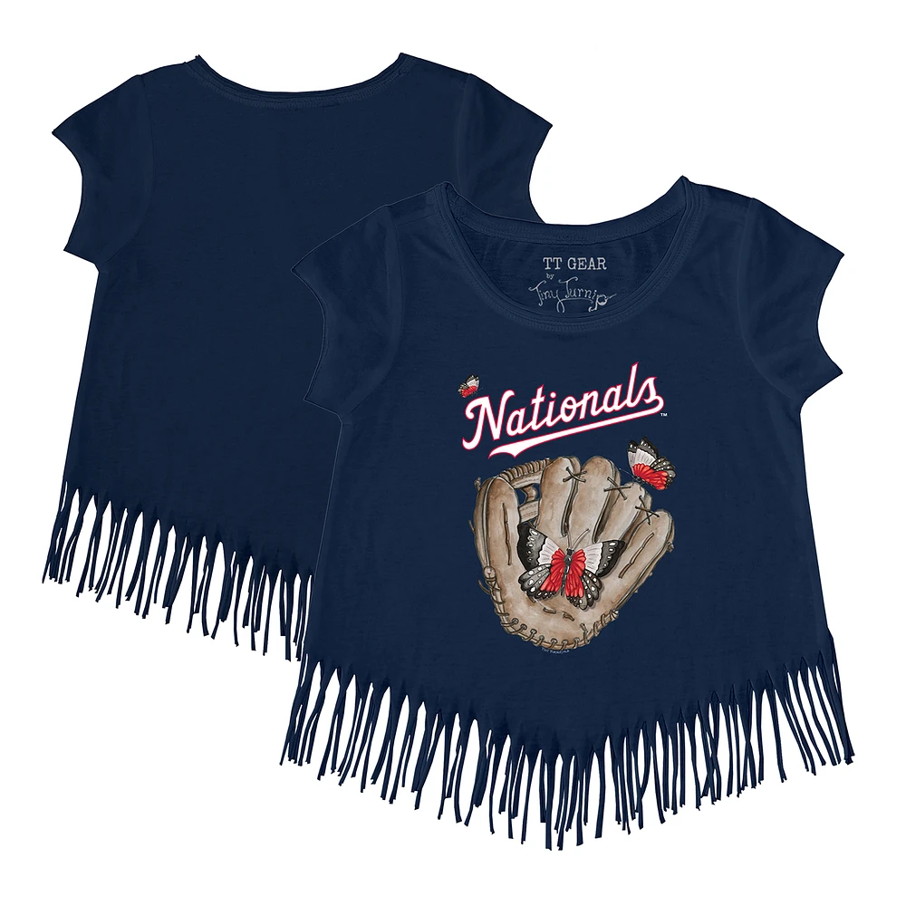 Girls Toddler Tiny Turnip Navy Washington Nationals Butterfly Glove Fringe T-Shirt