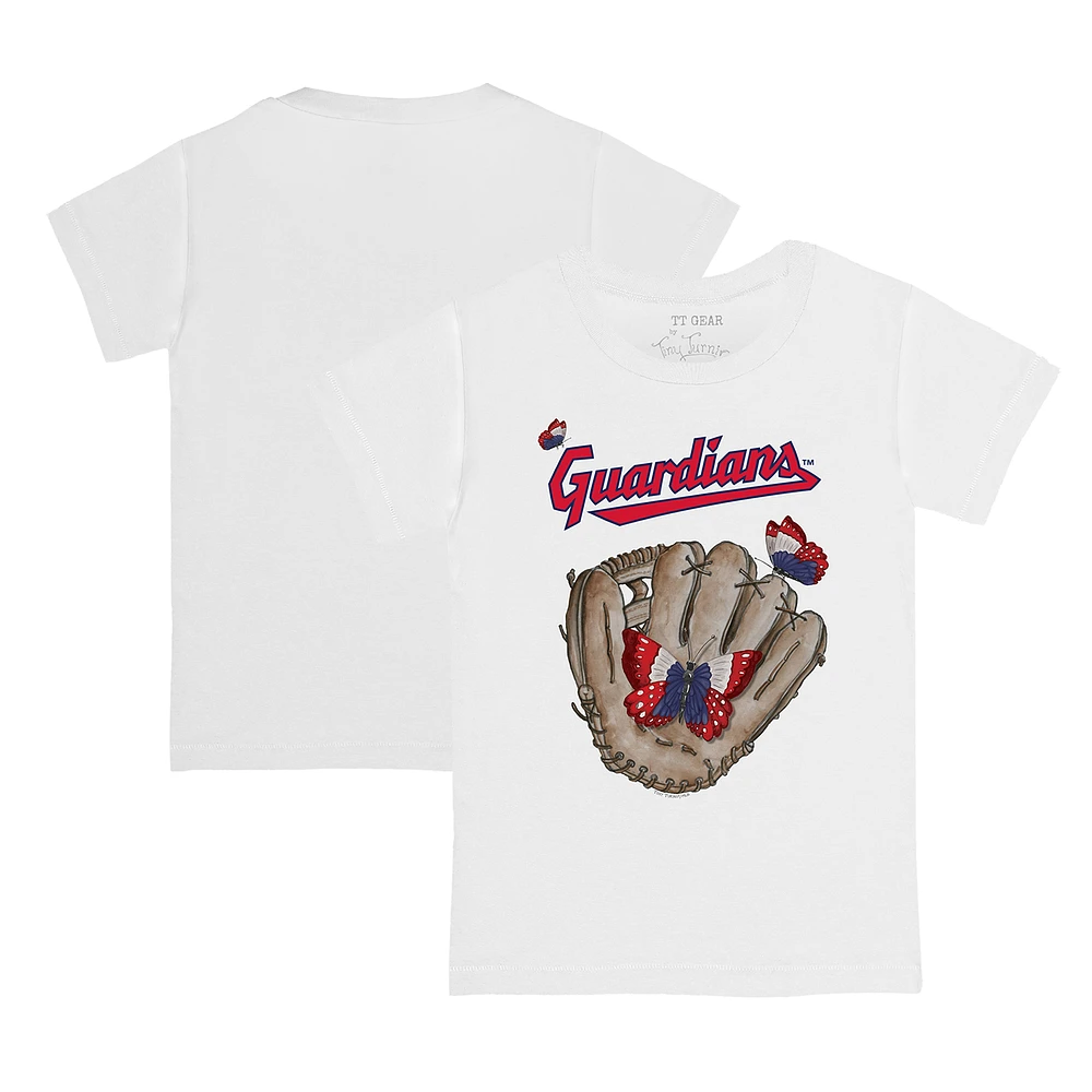 Toddler Tiny Turnip White Cleveland Guardians Butterfly Glove T-Shirt