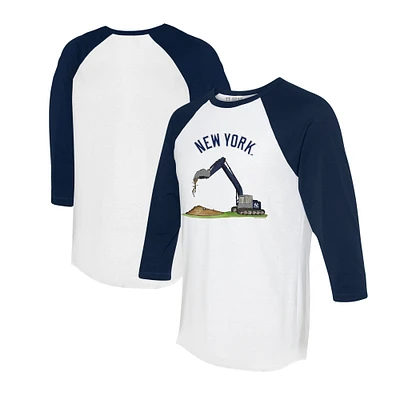 Toddler Tiny Turnip White/Navy New York Yankees Excavator 3/4-Sleeve Raglan T-Shirt
