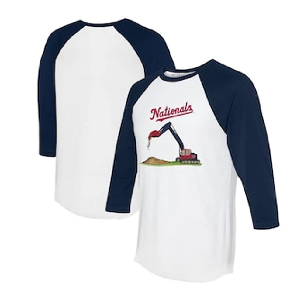 Toddler Tiny Turnip White/Navy Washington Nationals Excavator 3/4-Sleeve Raglan T-Shirt