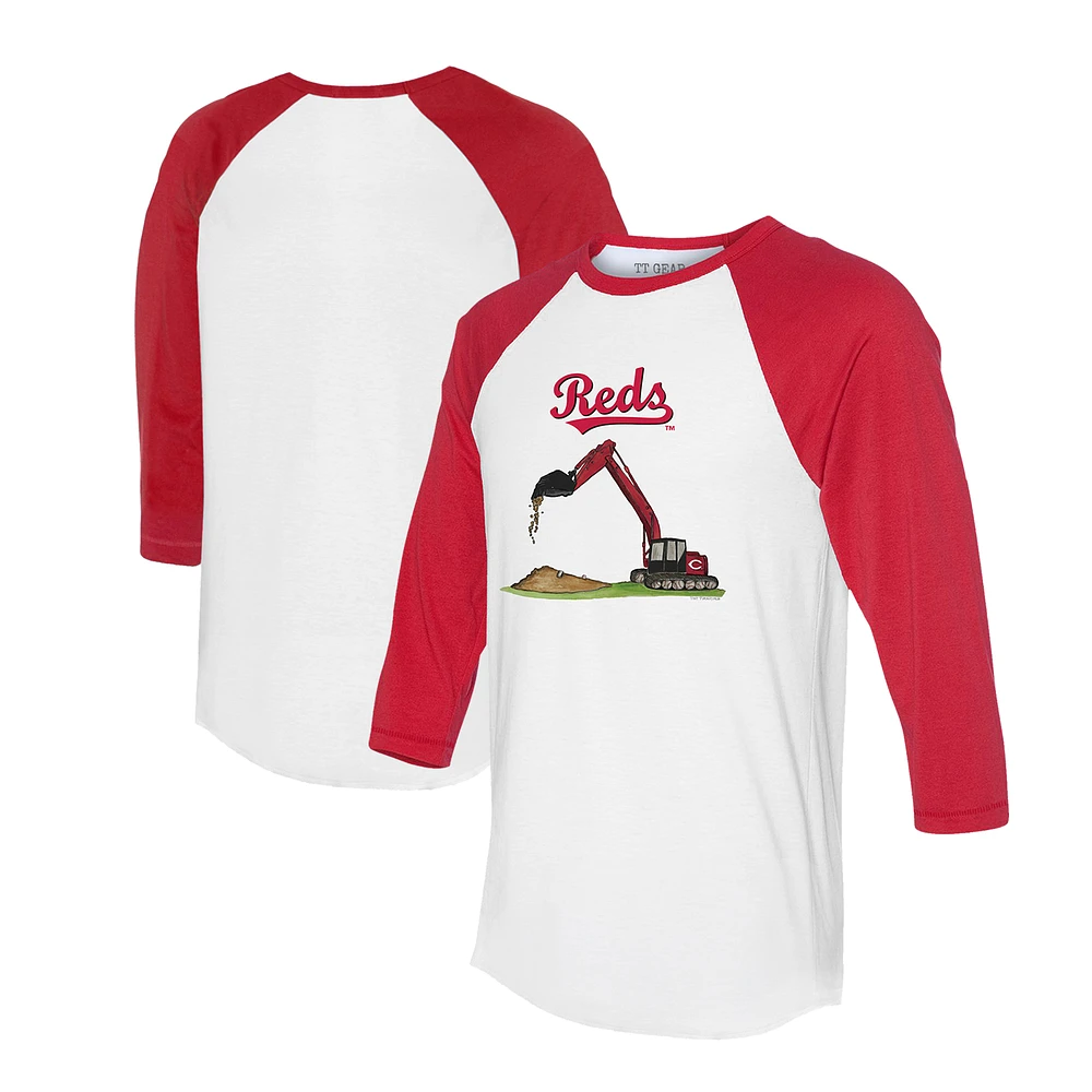 Toddler Tiny Turnip White/Red Cincinnati Reds Excavator 3/4-Sleeve Raglan T-Shirt