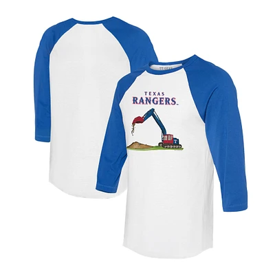 Toddler Tiny Turnip White/Royal Texas Rangers Excavator 3/4-Sleeve Raglan T-Shirt
