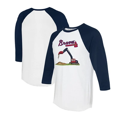 Toddler Tiny Turnip White/Navy Atlanta Braves Excavator 3/4-Sleeve Raglan T-Shirt