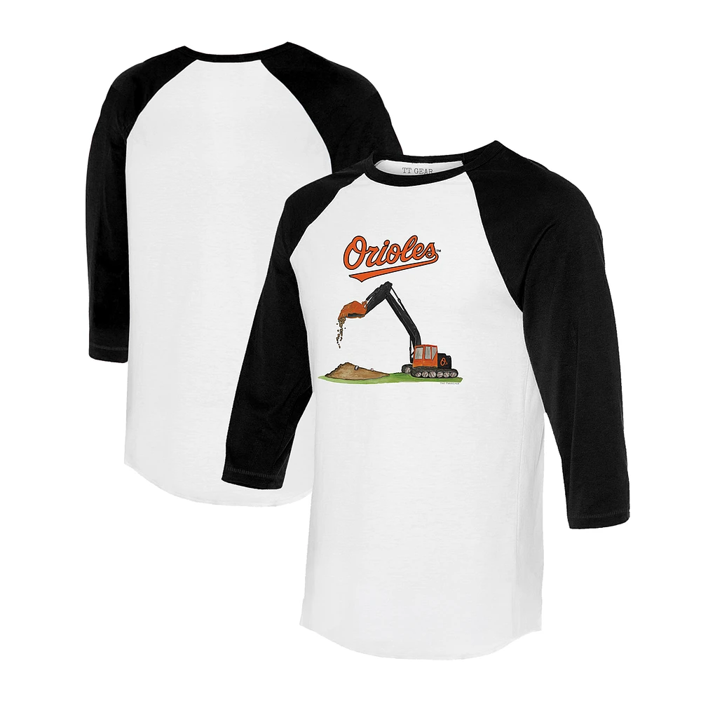 Toddler Tiny Turnip White/Black Baltimore Orioles Excavator 3/4-Sleeve Raglan T-Shirt