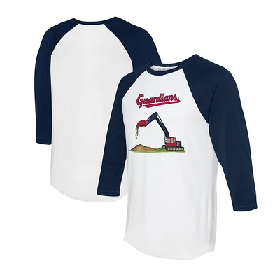 Toddler Tiny Turnip White/Navy Cleveland Guardians Excavator 3/4-Sleeve Raglan T-Shirt