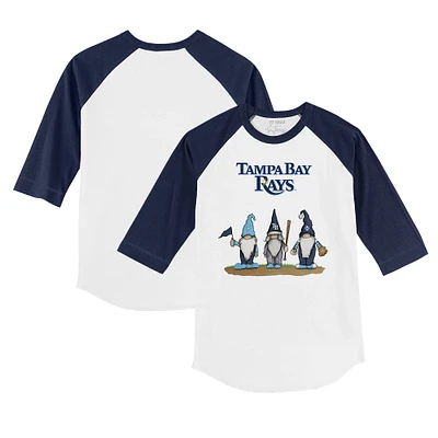 Toddler Tiny Turnip White/Navy Tampa Bay Rays Gnomes 3/4-Sleeve Raglan T-Shirt