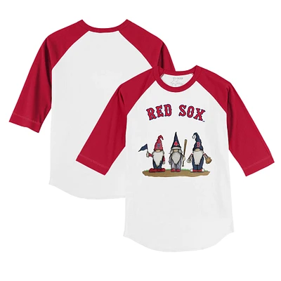 Toddler Tiny Turnip White/Red Boston Red Sox Gnomes 3/4-Sleeve Raglan T-Shirt
