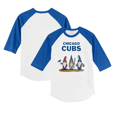 Toddler Tiny Turnip White/Royal Chicago Cubs Gnomes 3/4-Sleeve Raglan T-Shirt
