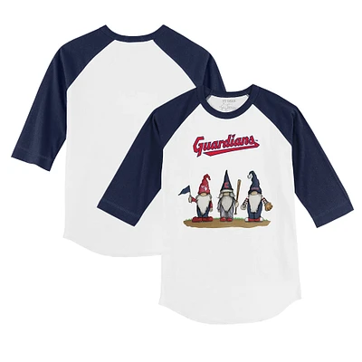 Toddler Tiny Turnip White/Navy Cleveland Guardians Gnomes 3/4-Sleeve Raglan T-Shirt