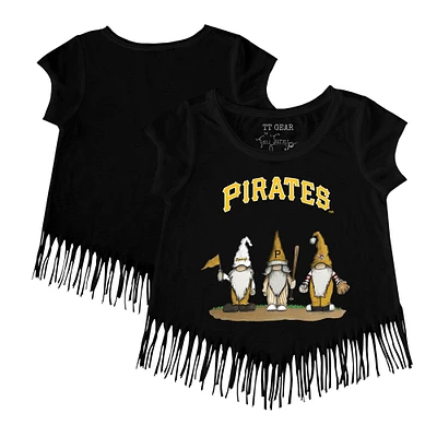 Girls Toddler Tiny Turnip Black Pittsburgh Pirates Gnomes Fringe T-Shirt