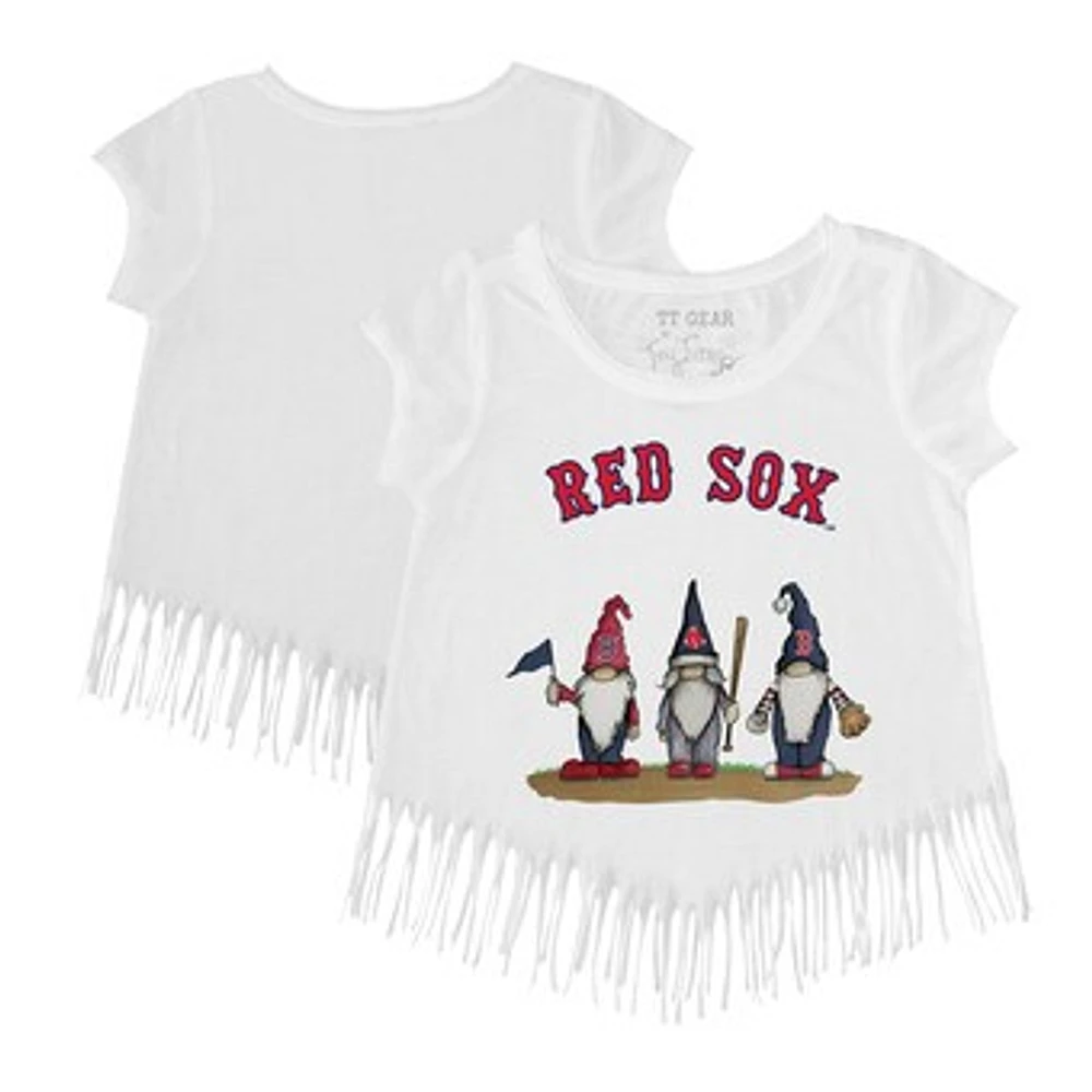 Girls Toddler Tiny Turnip White Boston Red Sox Gnomes Fringe T-Shirt