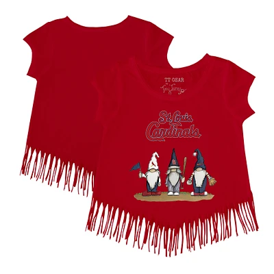Girls Toddler Tiny Turnip Red St. Louis Cardinals Gnomes Fringe T-Shirt