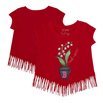 Girls Toddler Tiny Turnip Red Boston Sox Lilies & Ladybugs Fringe T-Shirt