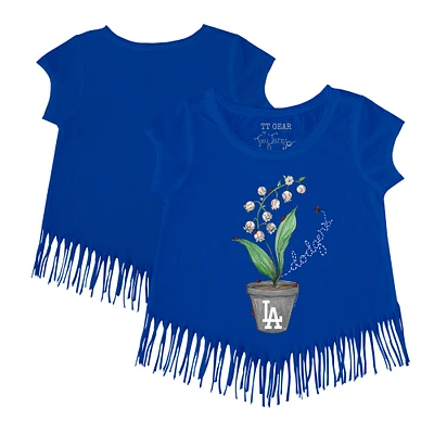 Girls Toddler Tiny Turnip Royal Los Angeles Dodgers Lilies & Ladybugs Fringe T-Shirt
