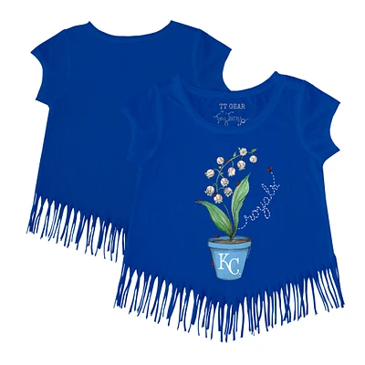 Girls Toddler Tiny Turnip Royal Kansas City Royals Lilies & Ladybugs Fringe T-Shirt