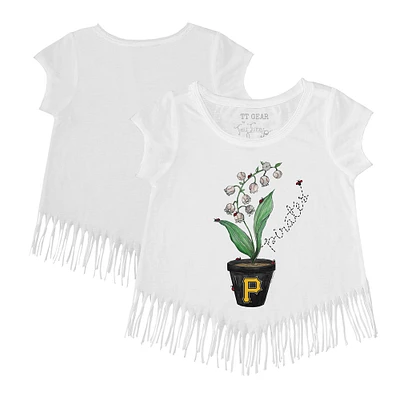 Girls Toddler Tiny Turnip White Pittsburgh Pirates Lilies & Ladybugs Fringe T-Shirt
