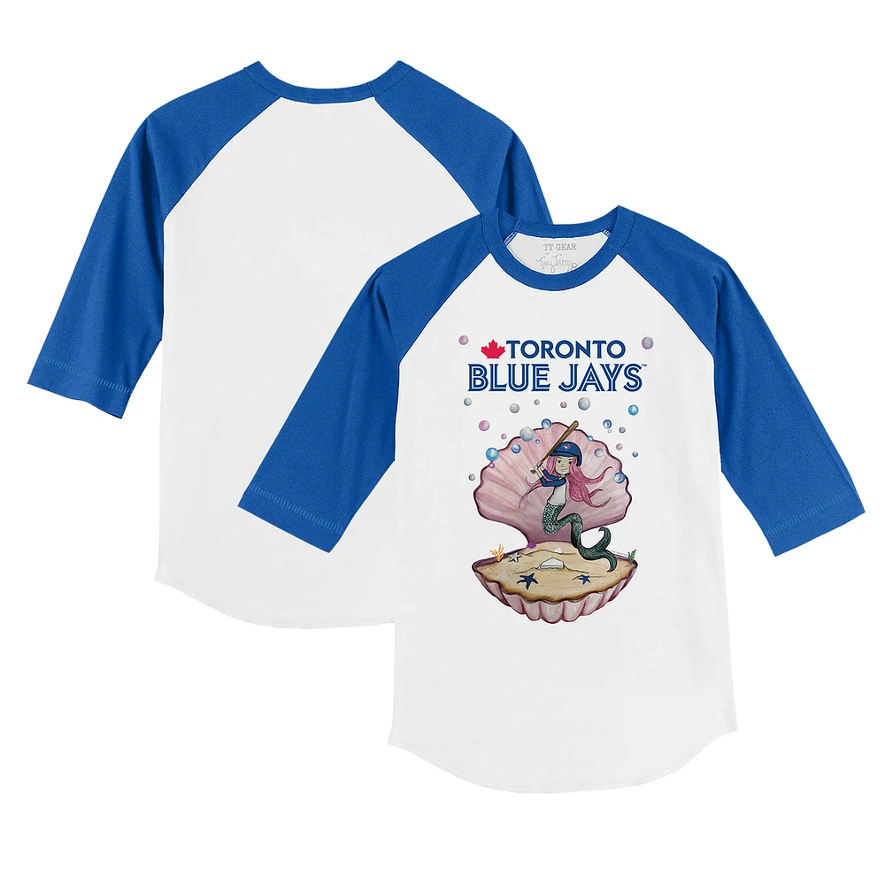 Toddler Tiny Turnip White/Royal Toronto Blue Jays Mermaid 3/4-Sleeve Raglan T-Shirt