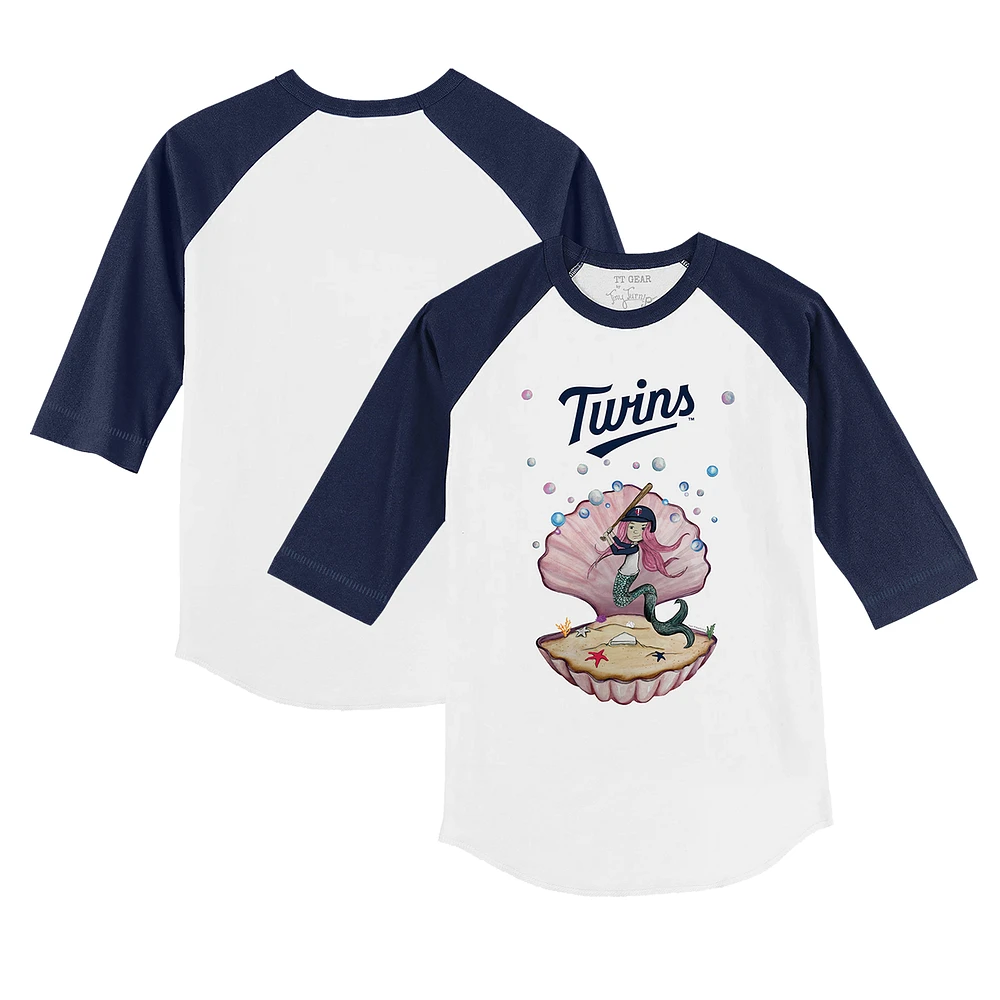 Toddler Tiny Turnip White/Navy Minnesota Twins Mermaid 3/4-Sleeve Raglan T-Shirt