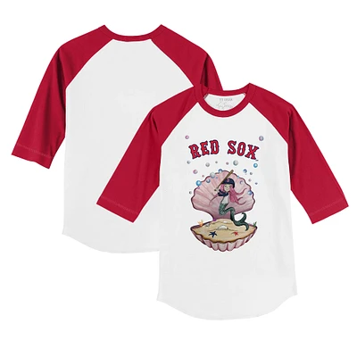Toddler Tiny Turnip White/Red Boston Red Sox Mermaid 3/4-Sleeve Raglan T-Shirt