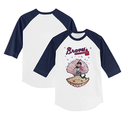 Toddler Tiny Turnip White/Navy Atlanta Braves Mermaid 3/4-Sleeve Raglan T-Shirt