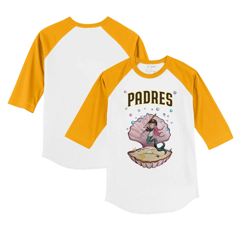 Toddler Tiny Turnip White/Gold San Diego Padres Mermaid 3/4-Sleeve Raglan T-Shirt