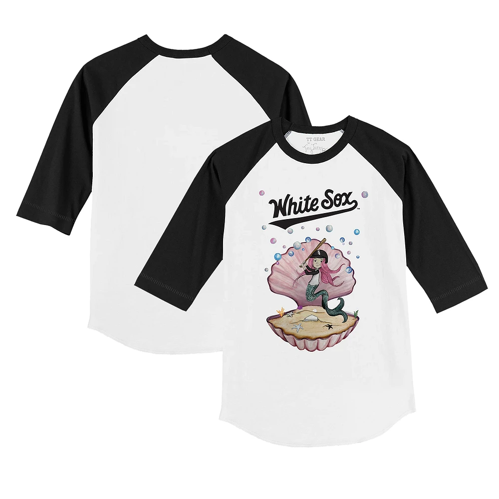 Toddler Tiny Turnip White/Black Chicago White Sox Mermaid 3/4-Sleeve Raglan T-Shirt