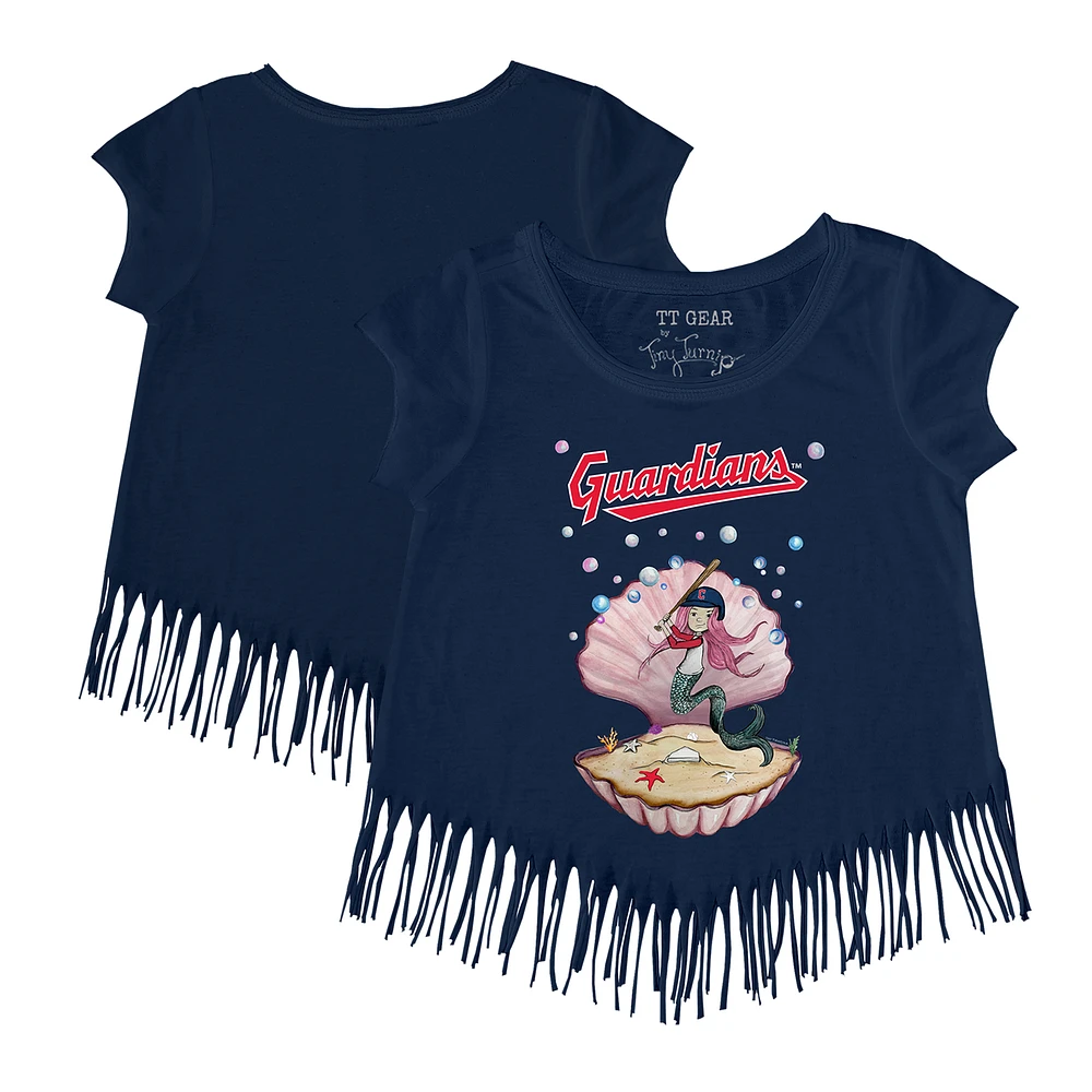 Girls Toddler Tiny Turnip Navy Cleveland Guardians Mermaid Fringe T-Shirt