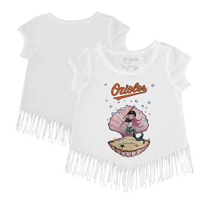 Girls Toddler Tiny Turnip White Baltimore Orioles Mermaid Fringe T-Shirt