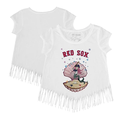 Girls Toddler Tiny Turnip White Boston Red Sox Mermaid Fringe T-Shirt